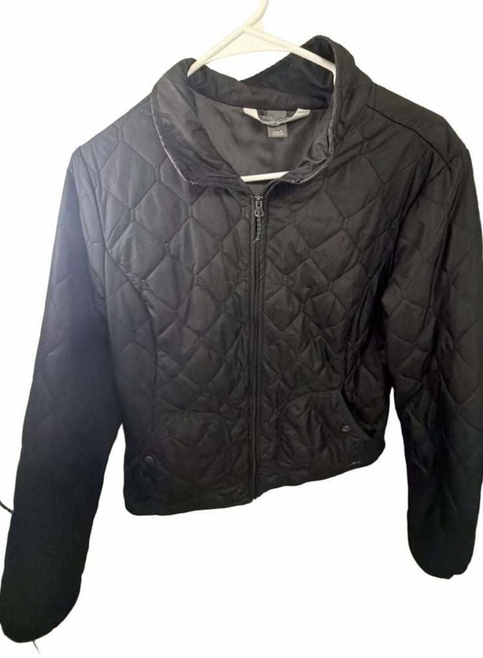 Eddie Bauer Women’s L Black Diamond Quilted Jacket Full Zip Snap Pockets